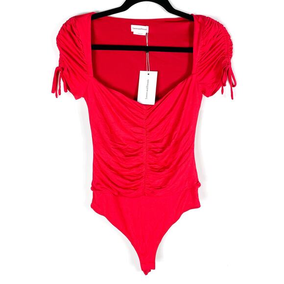 Lovers & Friends Jupiter Bodysuit Red‎ Front Ruched Sz S Pull On Short Sleeve - Picture 6 of 13